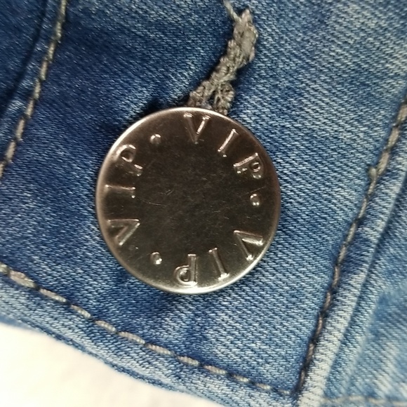 Size 15/16 V.I.P. Jeans Distressed Blue Removable Strap UNISEX Overalls - Picture 5 of 15